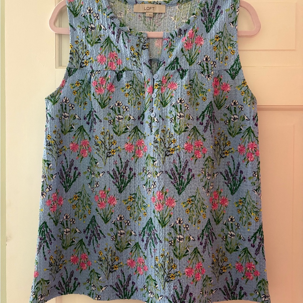 LOFT Floral Sleeveless Blouse - Blue, Pink, and Green